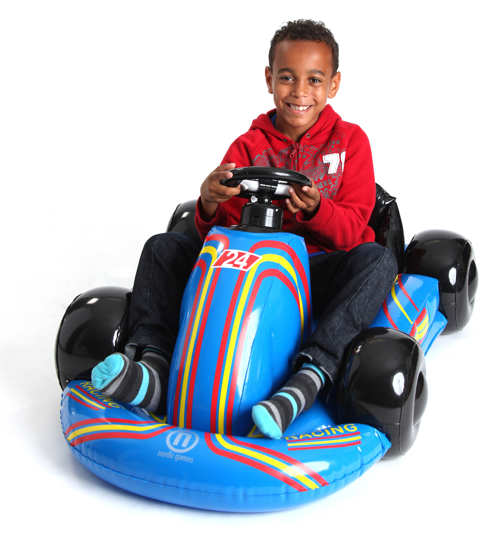 InflatakartBoyBlueKart Look at the happiness some air and plastic can bring with the Inflatakart...
