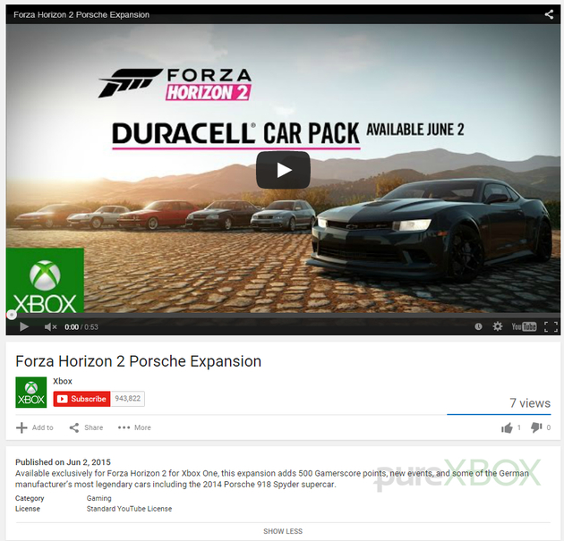 Microsoft leak Forza Horizon 2 Porsche Pack with wrong description for Duracell Car Pack video
