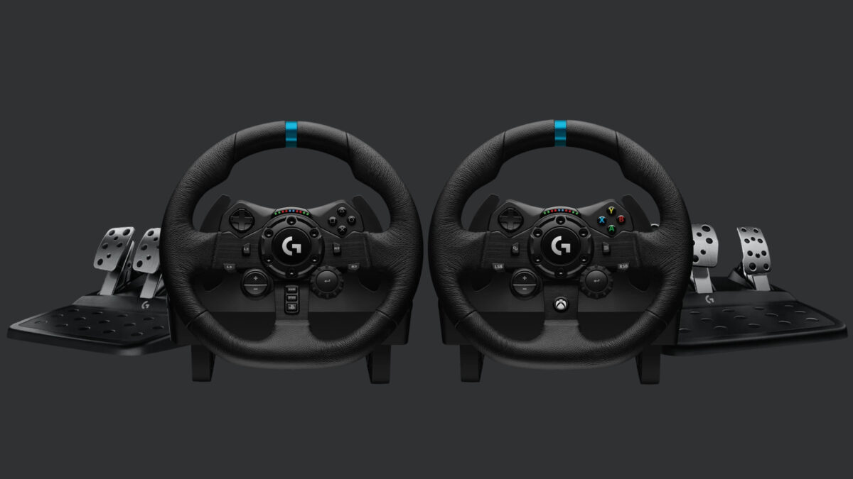 The Logitech G923 PlayStation and Micrsoft versions side-by-side