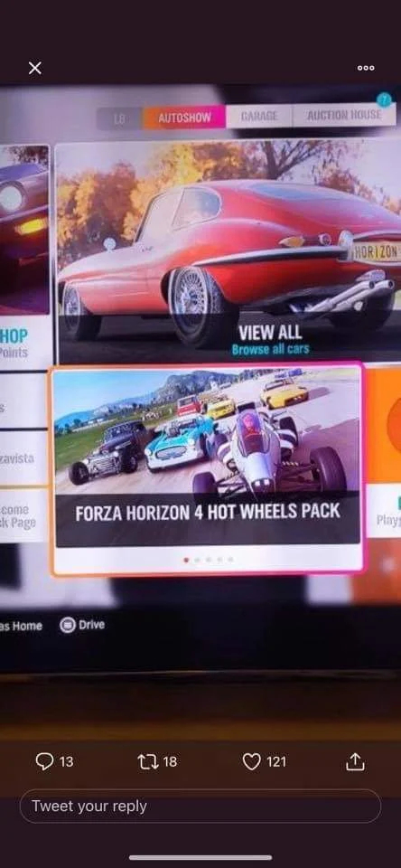 The Forza Horizon 4 Hot Wheels Pack DLC Leaked screenshot shared on Reddit by LuchoE21