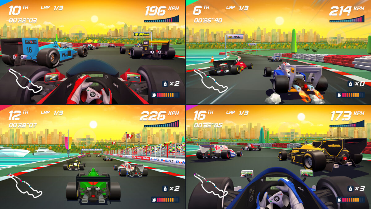 Take on the arcade racing challenge with local four-player splitscreen action