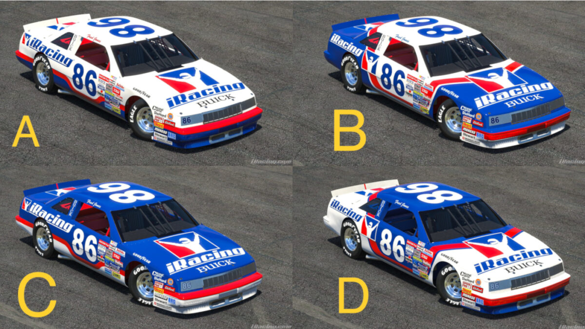 Four options for the default livery, with the 1987 Buick Lesabre arriving on iRacing in March 2022