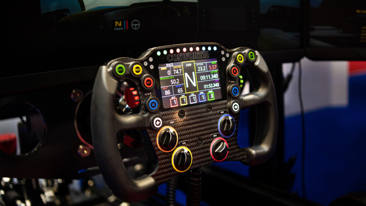 The new Cosworth CCW MkII Pro Sim Racing Wheel unveiled to the public